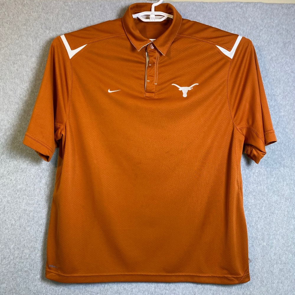 Nike Polo Shirt Mens L Burnt Orange Texas Longhorns NCAA Gameday Golf Flaw GUC